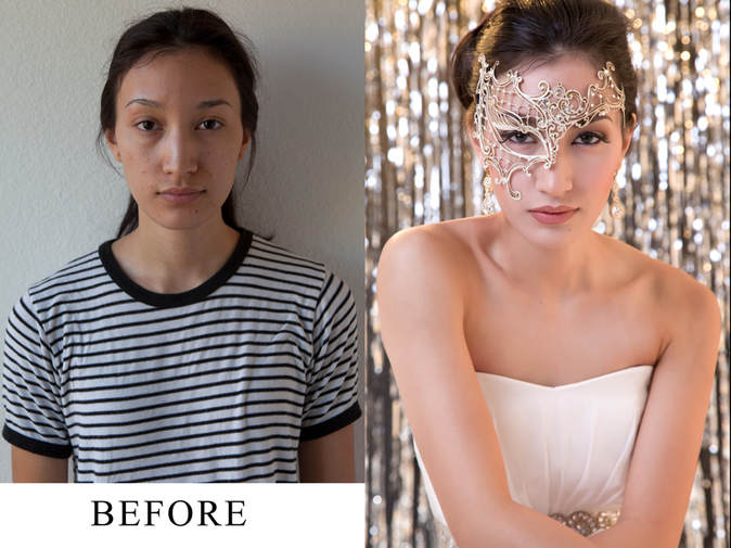 Before and after makeup for a boudoir photo shoot
