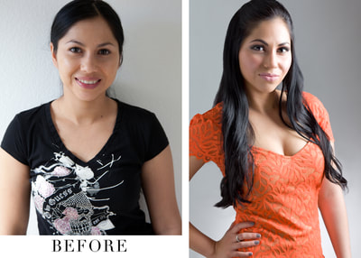 Before and after glamour photo of a beautiful young woman at Las Vegas Glamour Boudoir