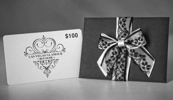 Elegant $100 gift card to be used for glamour or boudoir photo shoot at Las Vegas Glamour Boudoir