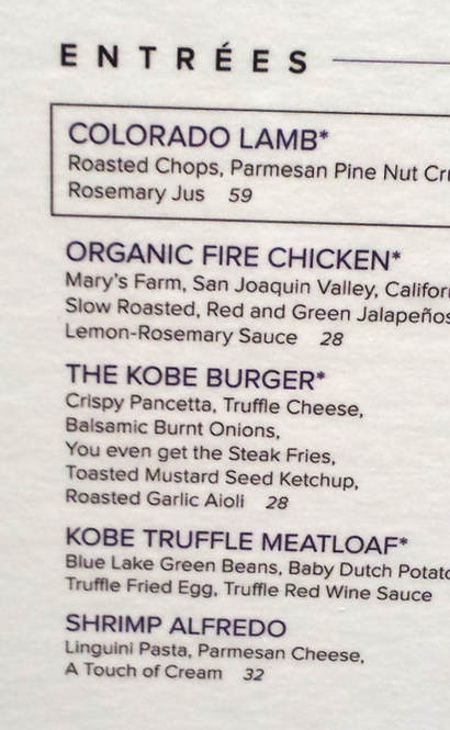 The Kobe Burger on the menu at N9ne Steakhouse in Las Vegas