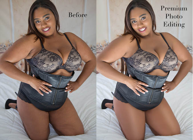 Plus-size before and after boudoir photo edit