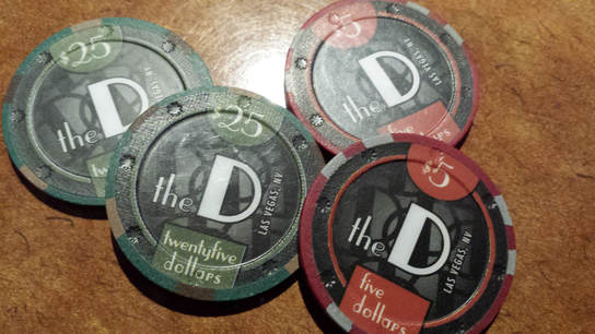 $25 chips from the D casino in downtown Las Vegas